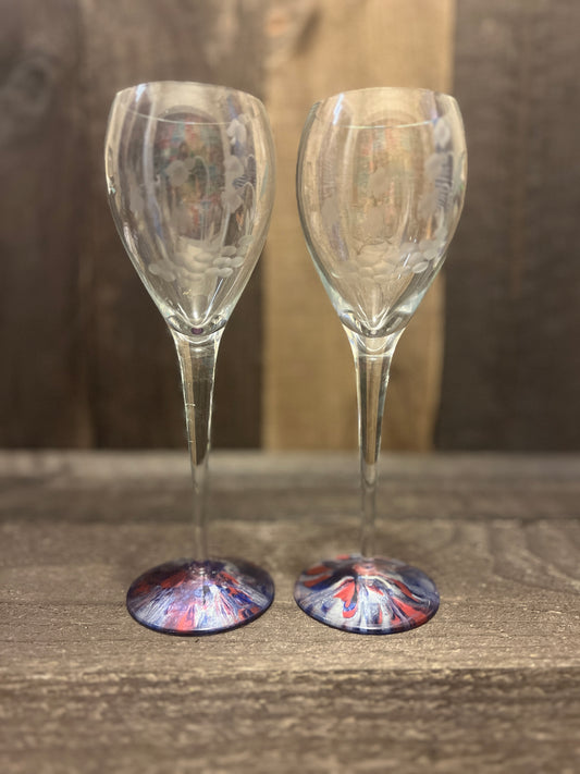 Paint-Dipped, Upcycled Wine Glasses With Pink, Silver and Blue bottoms