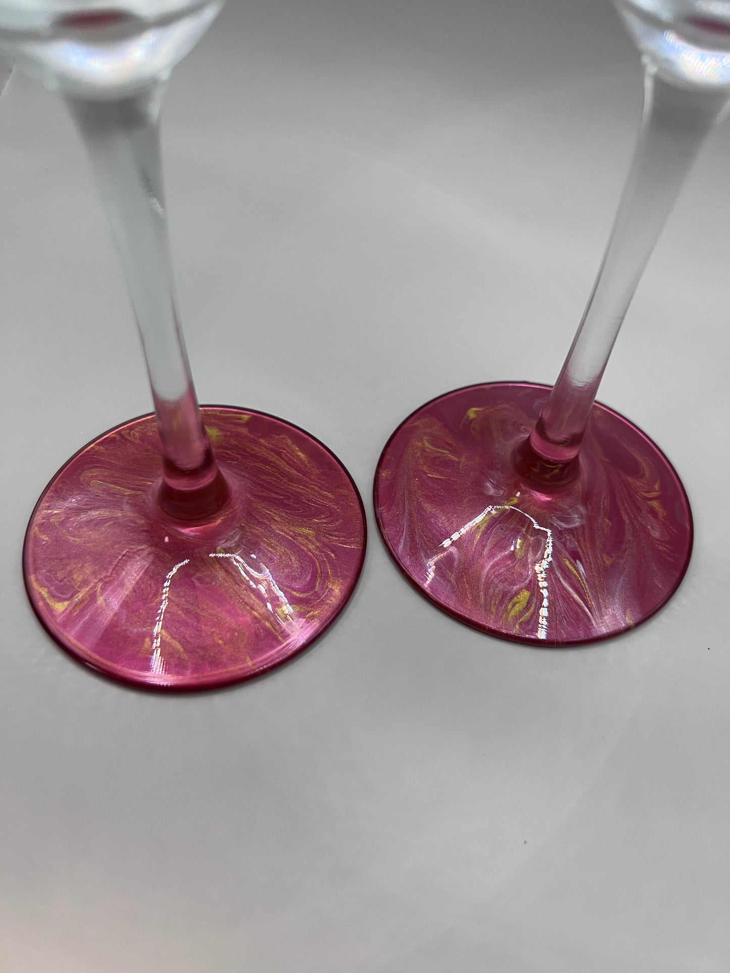 Custom Paint-Dipped Champagne Glass Set - Rose and Silver