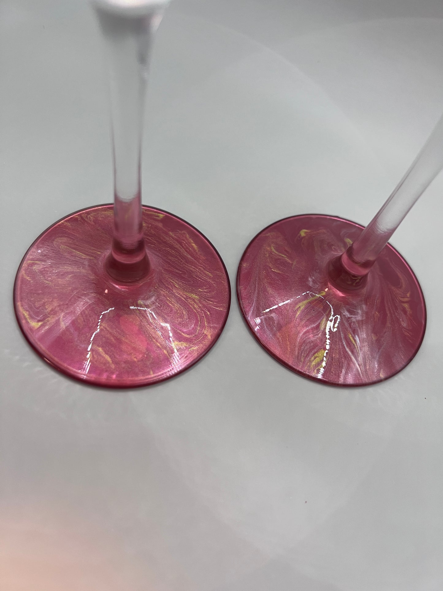 Custom Paint-Dipped Champagne Glass Set - Rose and Silver