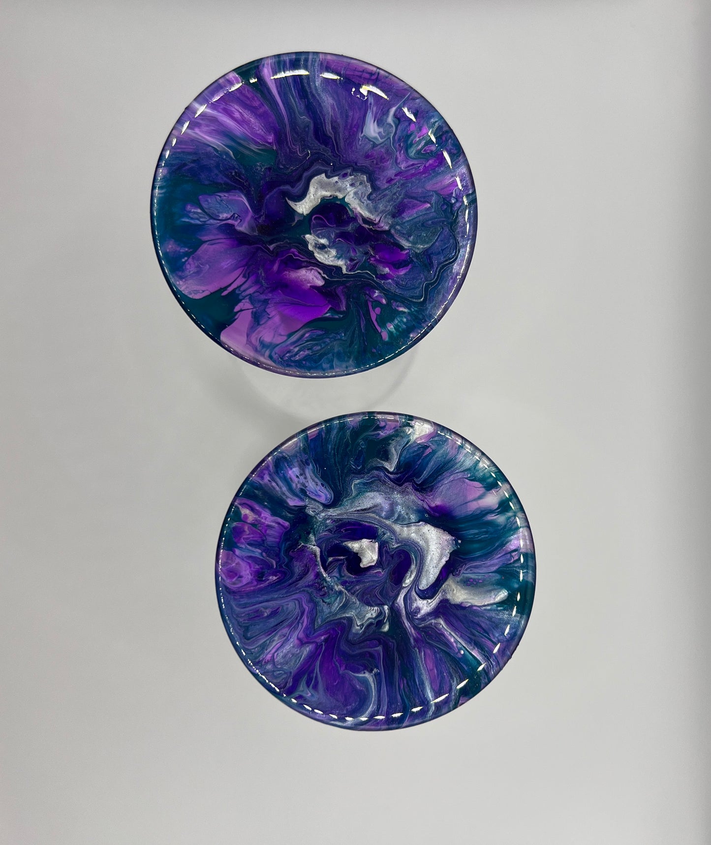 Custom Paint-Dipped White Wine Glass Set - Purple/Blue/Silver