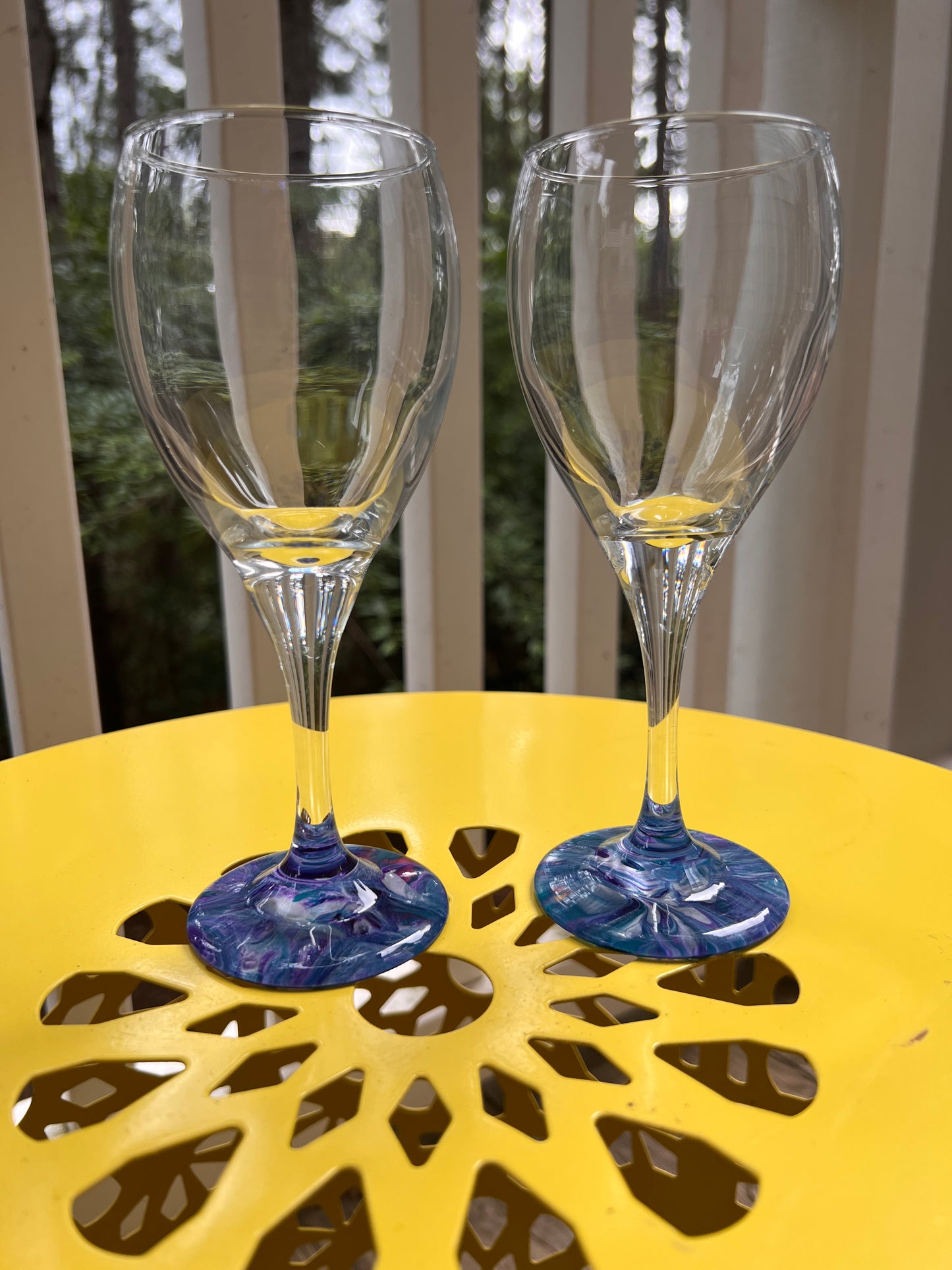 Custom Paint-Dipped White Wine Glass Set - Purple/Blue/Silver