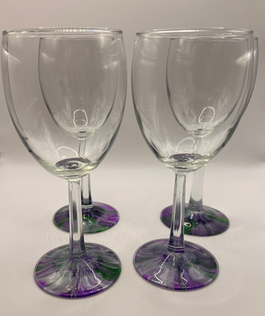 Custom Paint-Dipped White Wine Glass Set - Purple/Green/Silver