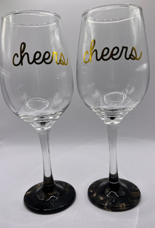 Custom Paint-Dipped White Wine Glass Set - Cheers
