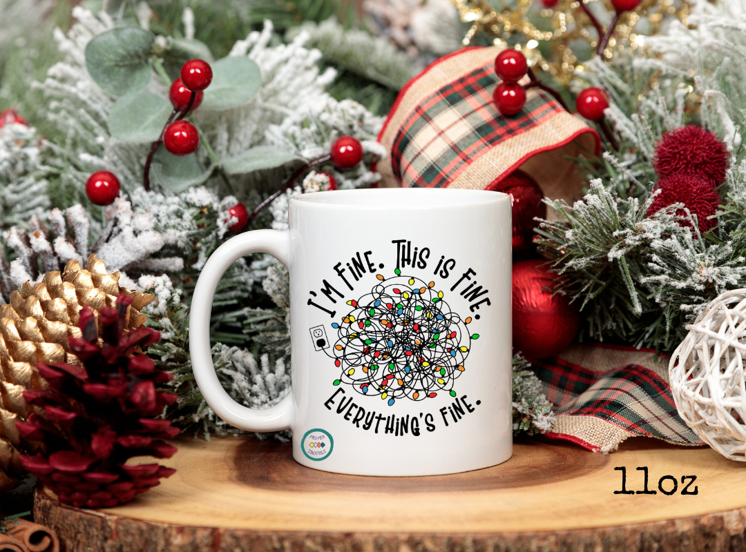 Christmas Mug - Christmas Lights in a Tangle -I'm Fine. This is Fine. Everything is Fine.  Snowman Popping Out