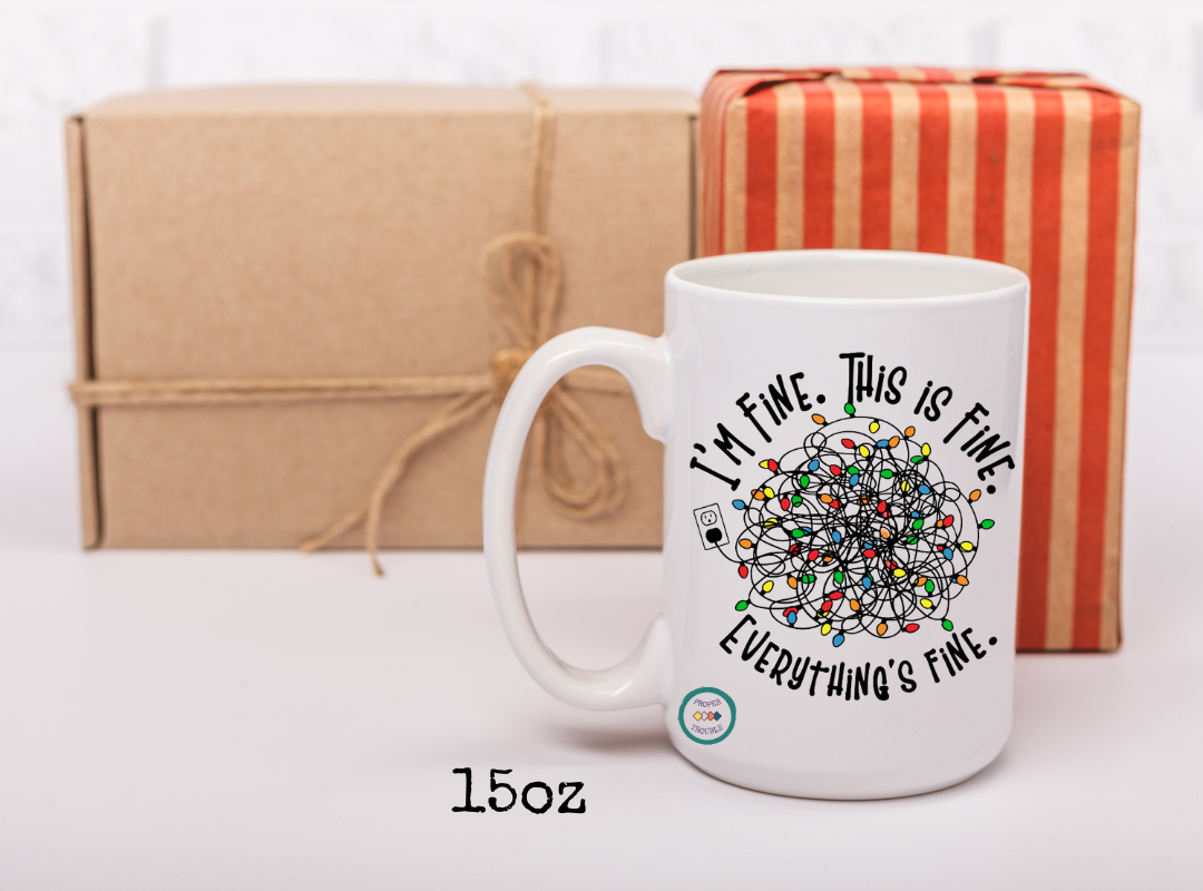 Christmas Mug - Christmas Lights in a Tangle -I'm Fine. This is Fine. Everything is Fine.  Snowman Popping Out
